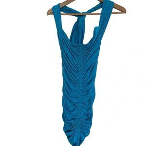 Shein Blue Ruched Halter Bodycon Dress size small